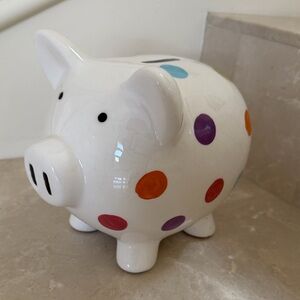 Kohl's White Piggy Bank with Colorful Dots